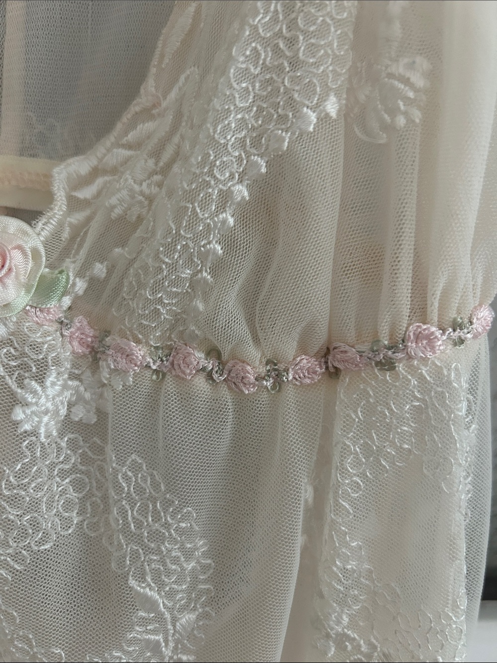 Claire Pettibone  Sheer Lace Chemise Slip in Ivory with Pink Accents - Picture 6 of 7